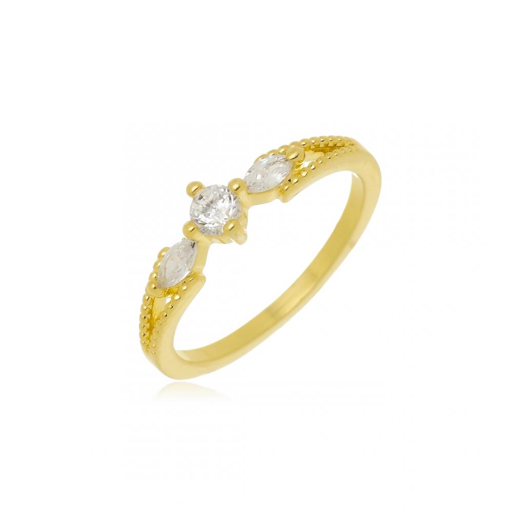 Anel minimalista cravejado com zircônia banhado  a ouro 18k