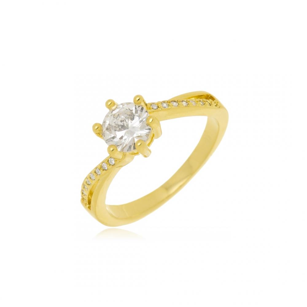 Anel cravejado com micro zircônia banhado a ouro 18k