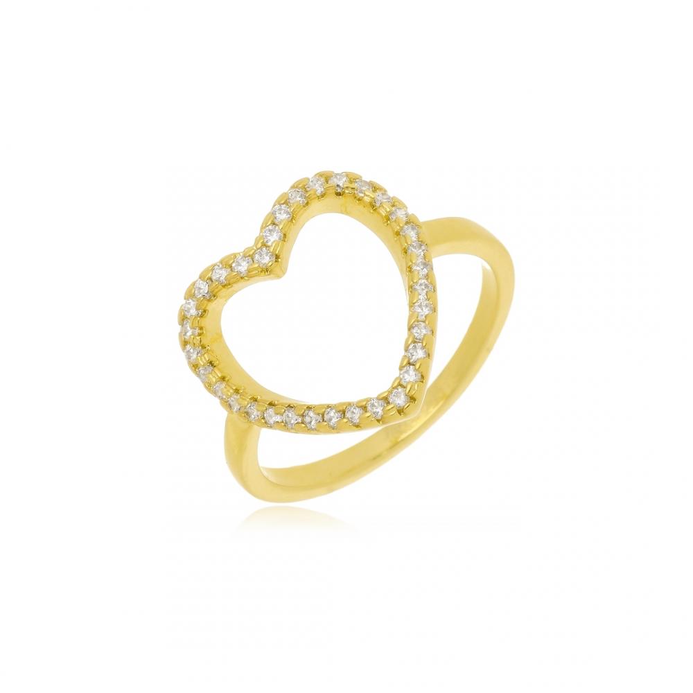 Anel coração cravejado com zircônia folheado a ouro 18k