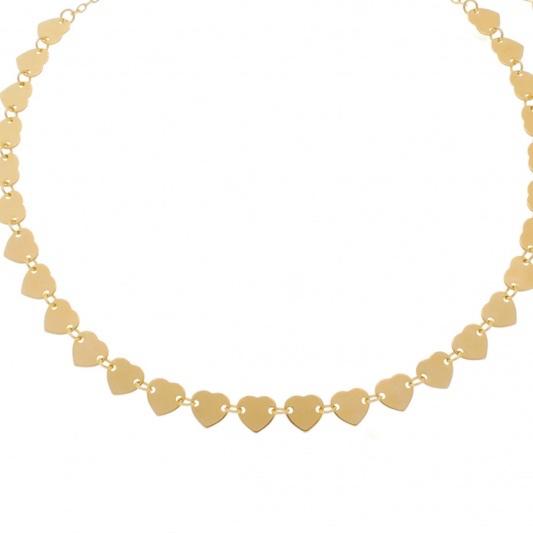Choker de corações pequenos liso folheado a ouro 18k