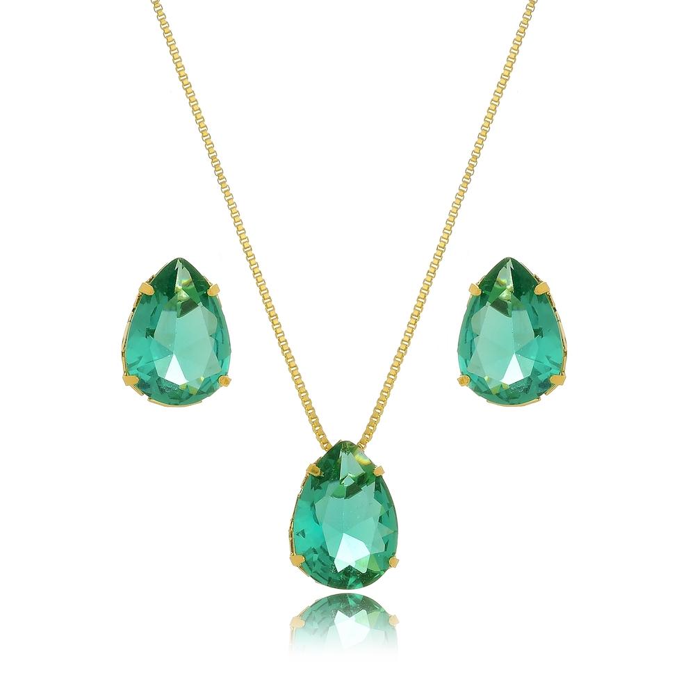 Conjunto de gota cravejado banhado a ouro 18k 