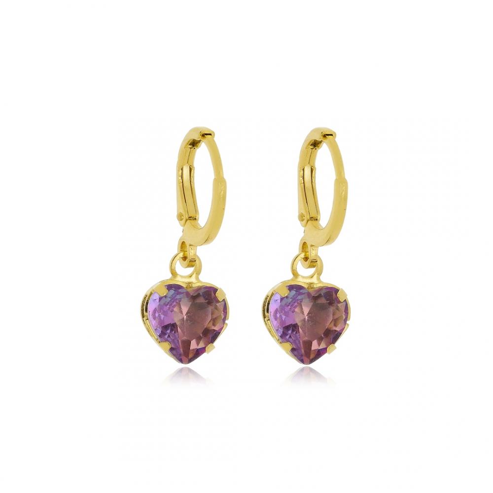 Argola click com pingente de coração bicolor folheado a ouro 18k