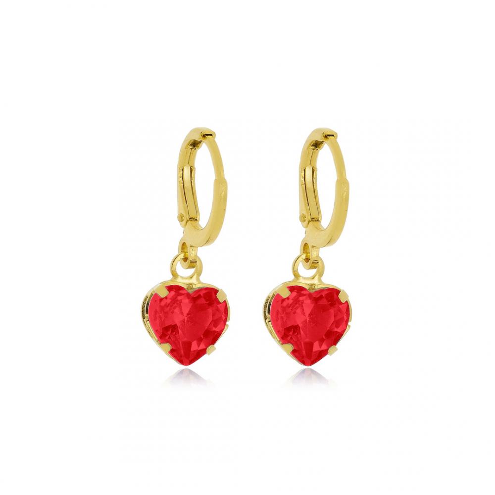Brinco de Argola click com pingente de coração banhado a ouro 18k