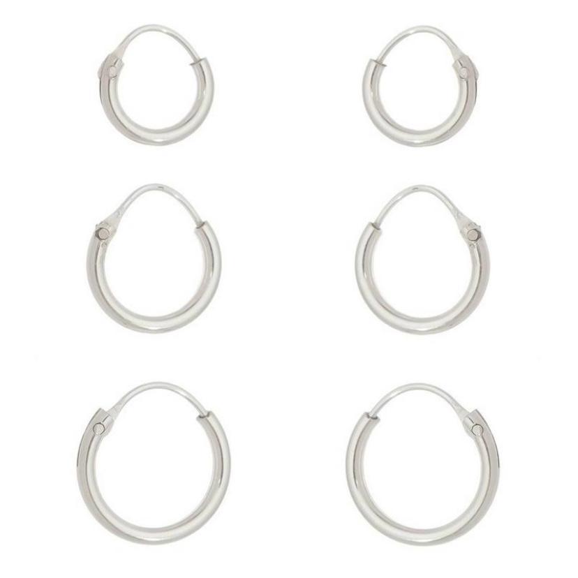 Trio de argola meia cana de prata 925