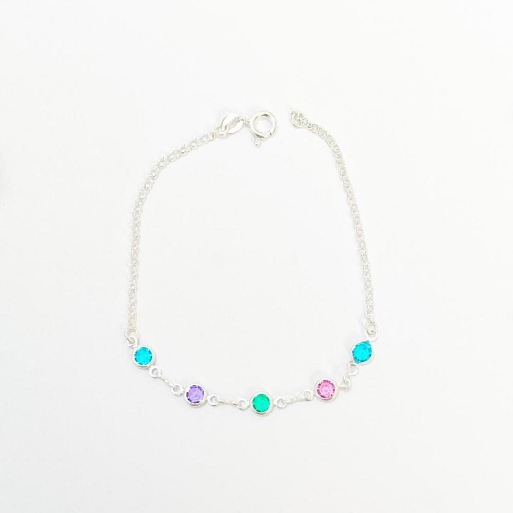Pulseira com zircônias coloridas de prata 925 
