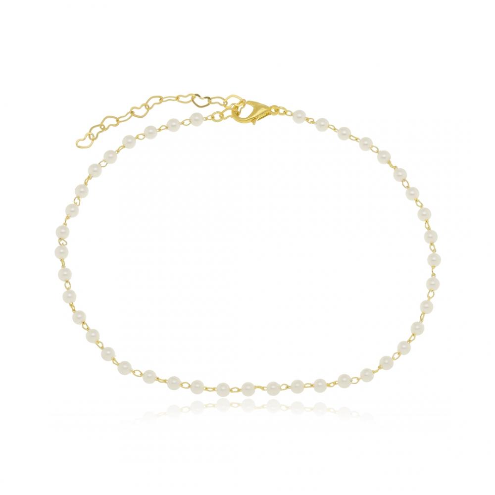 Colar infantil de pérola folheado a ouro 18k