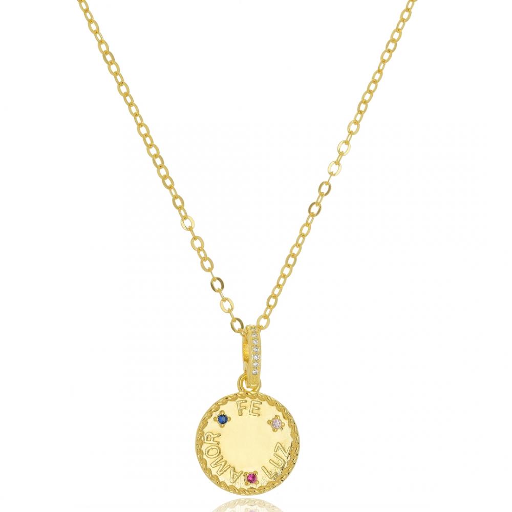 Colar com pingente de medalha luz folheado a ouro 18k