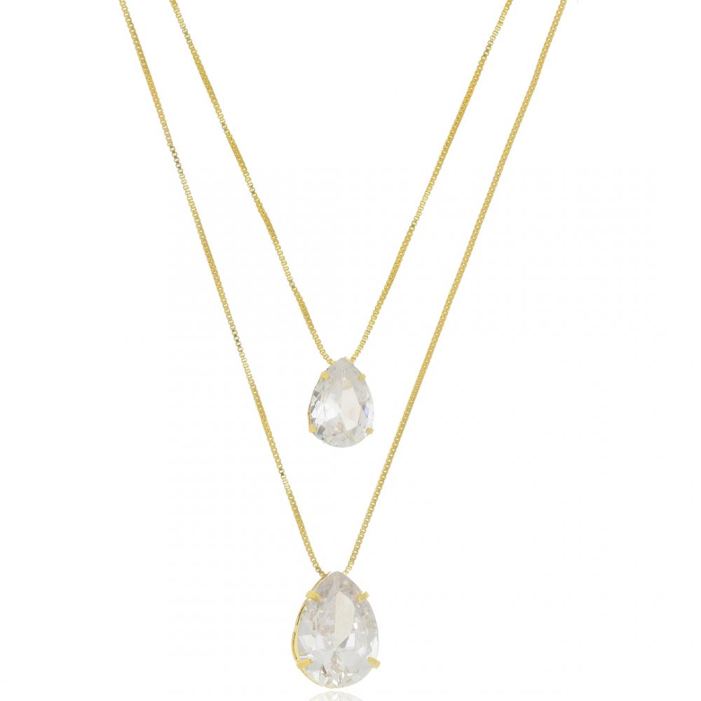 Colar duplo com pingentes de gota folheado a ouro 18k 