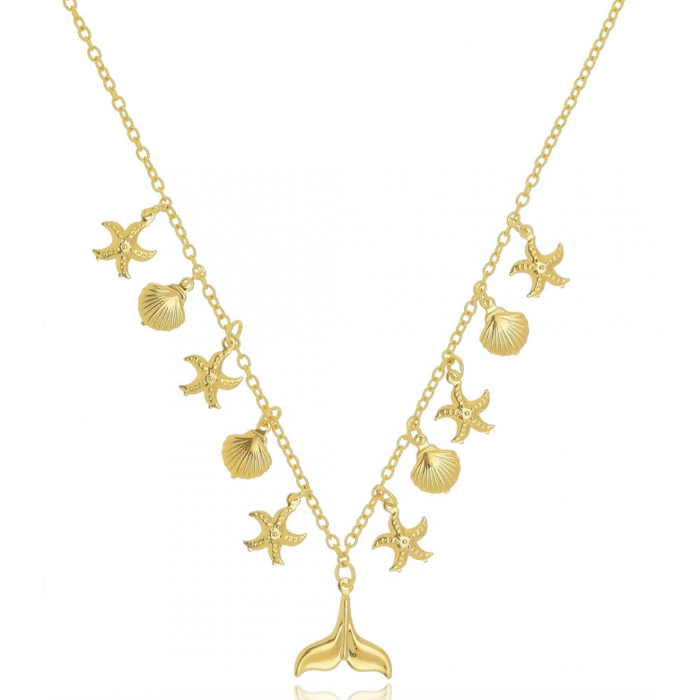 Colar com pingentes diversos folheado a ouro 18k