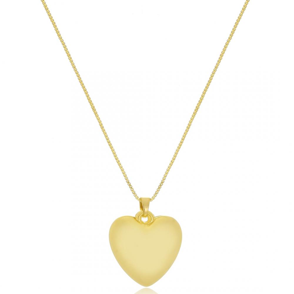 Colar com pingente de coração liso folheado a ouro 18k