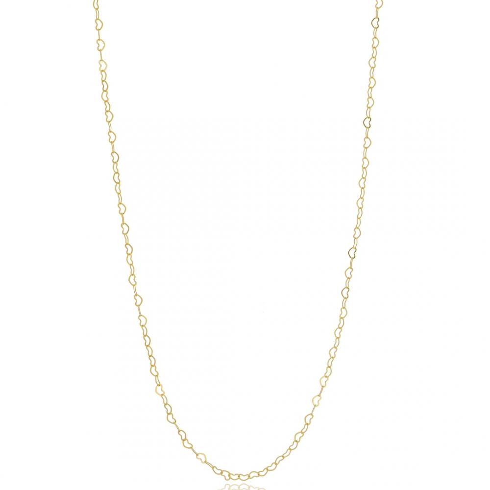 Colar longo com elos de coração banhado a ouro 18k