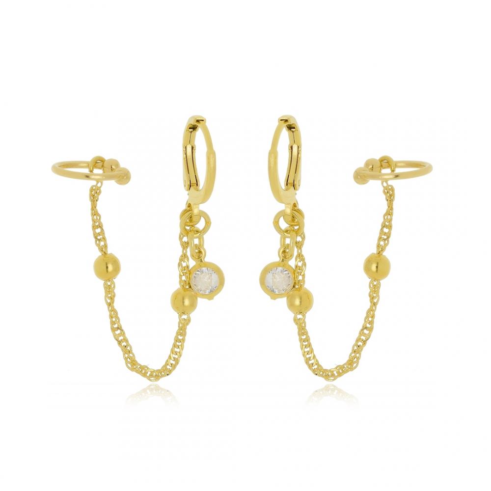 Brinco earcuff de argola com piercing fake folheado a ouro 18k