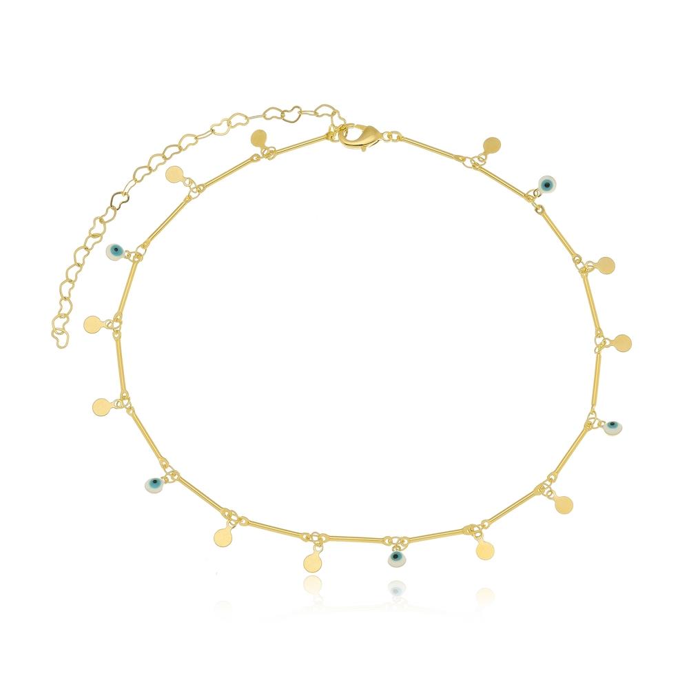 Choker minimalista com pingentes e olho grego folheado a ouro 18k 