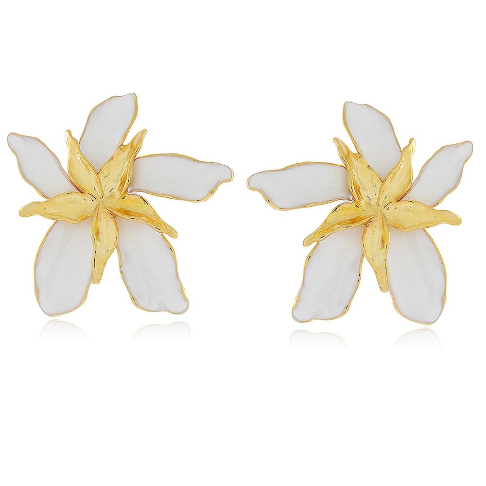 Brinco de flor esmaltado folheado a ouro 18k 