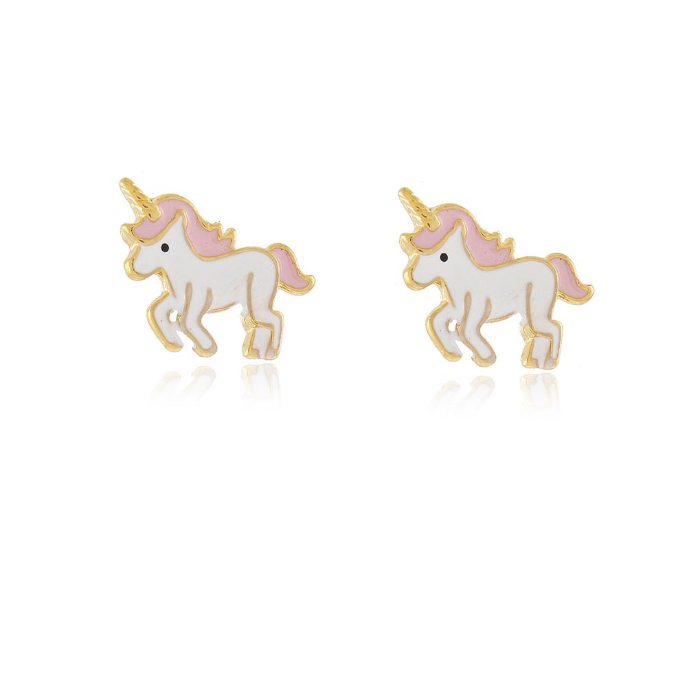 Brinco infantil de unicórnio folheado a ouro 18k  