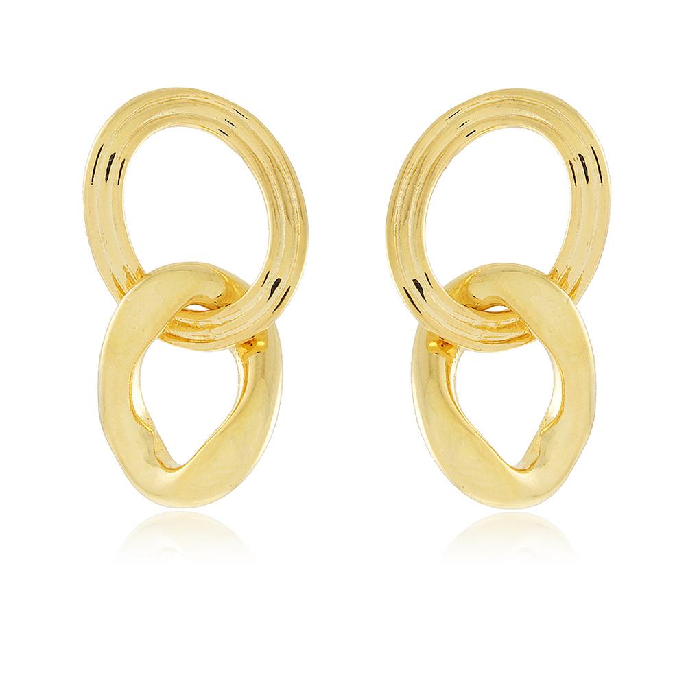 Brinco de elo folheado a ouro 18k 