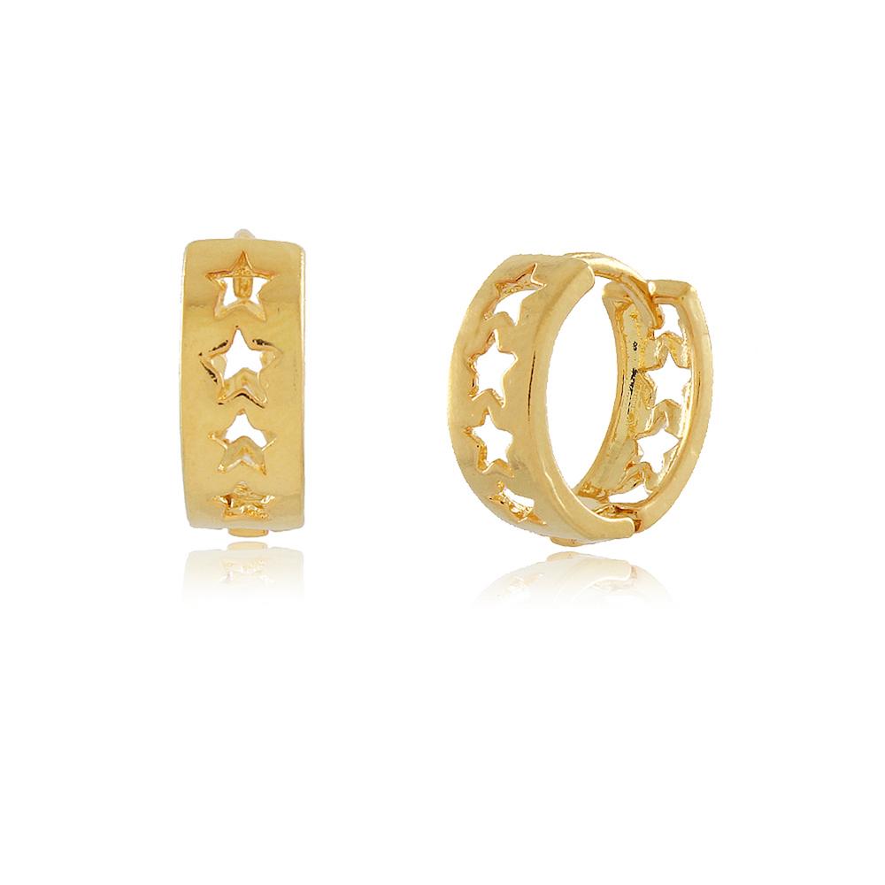 Brinco de argola pequena estrela banhado a ouro  18k