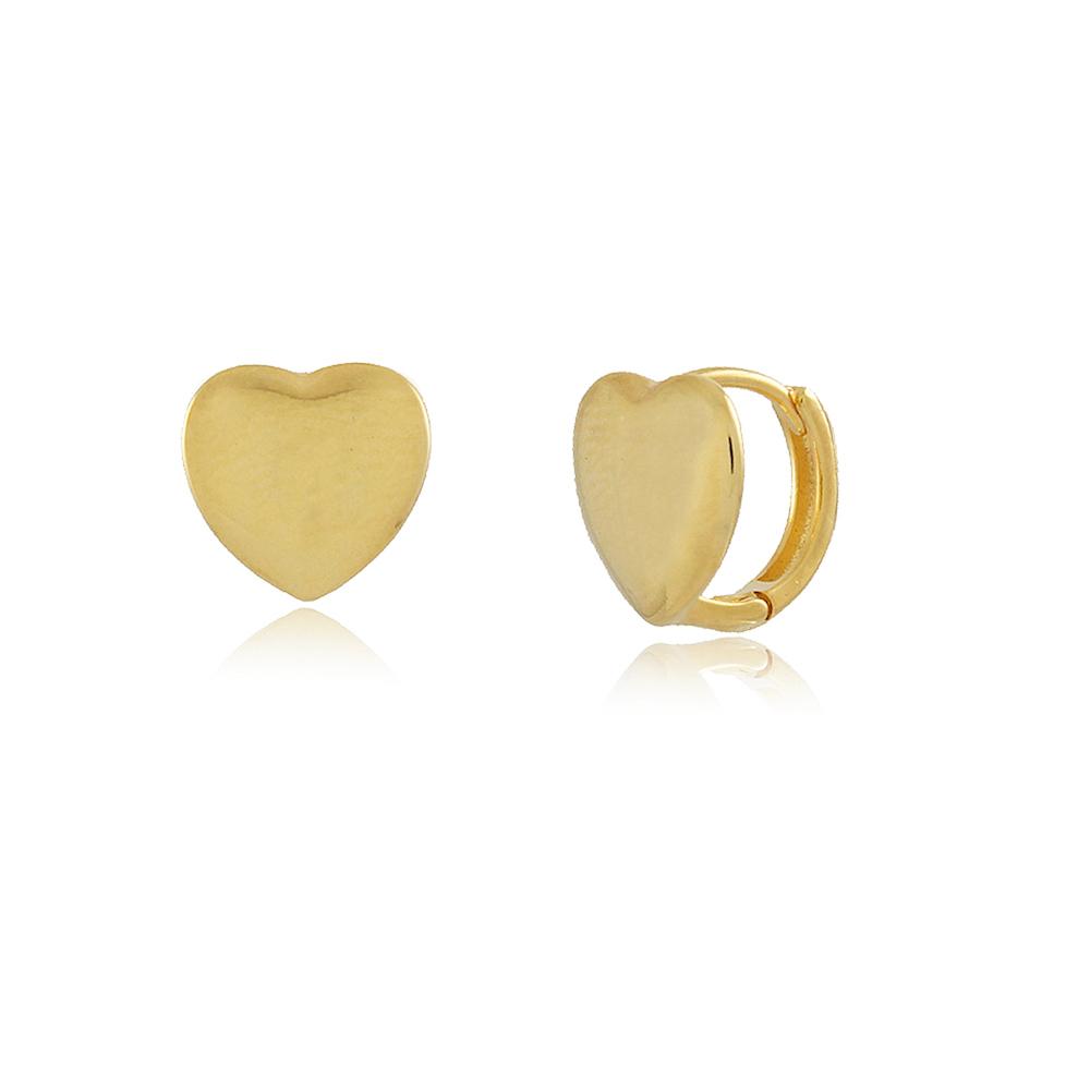 Brinco de argola média com coração liso folheada a ouro 18k