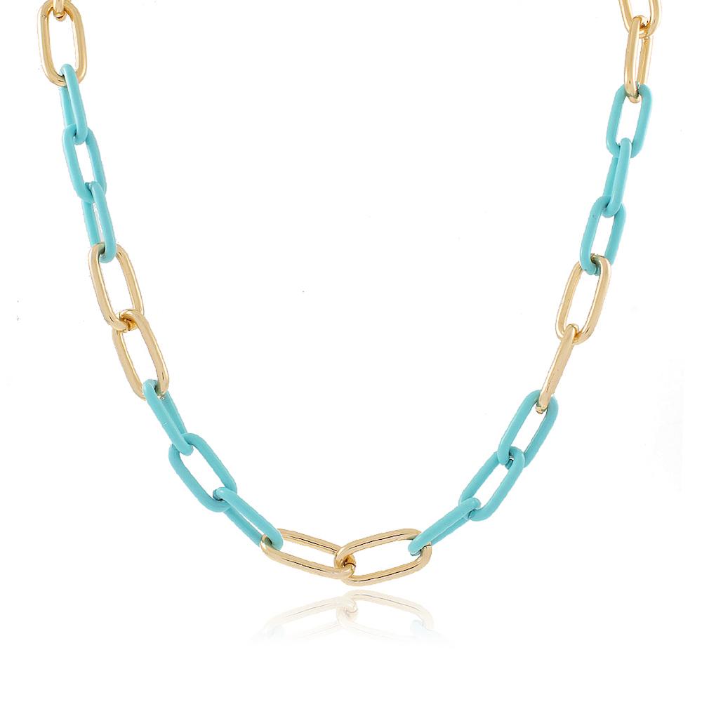 Colar com corrente de elos azul folheado a ouro 18k 