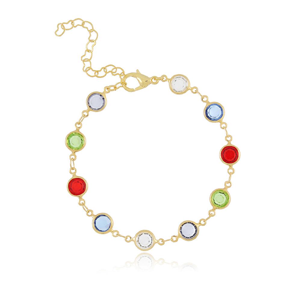 Pulseira pontos de luz coloridos banhada a ouro 18k