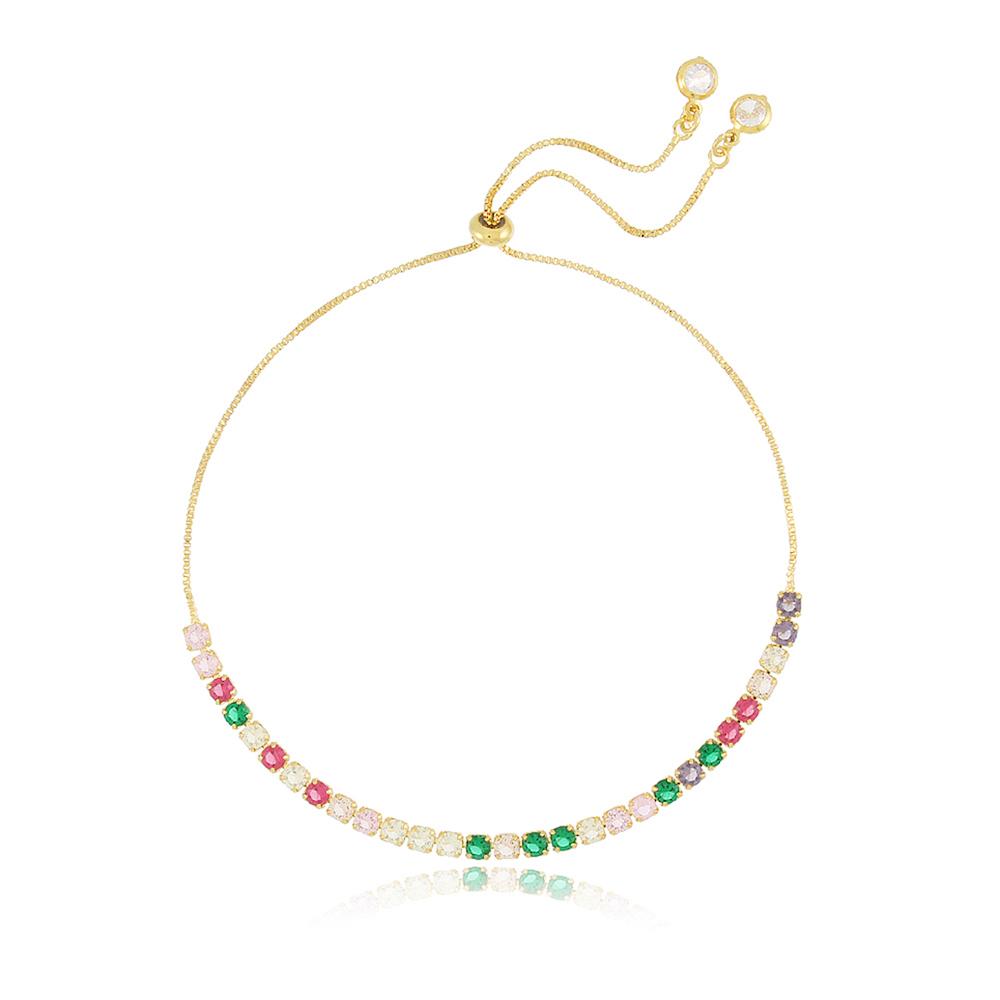 Pulseira Cloe riviera colorida regulável banhada a ouro 18k  