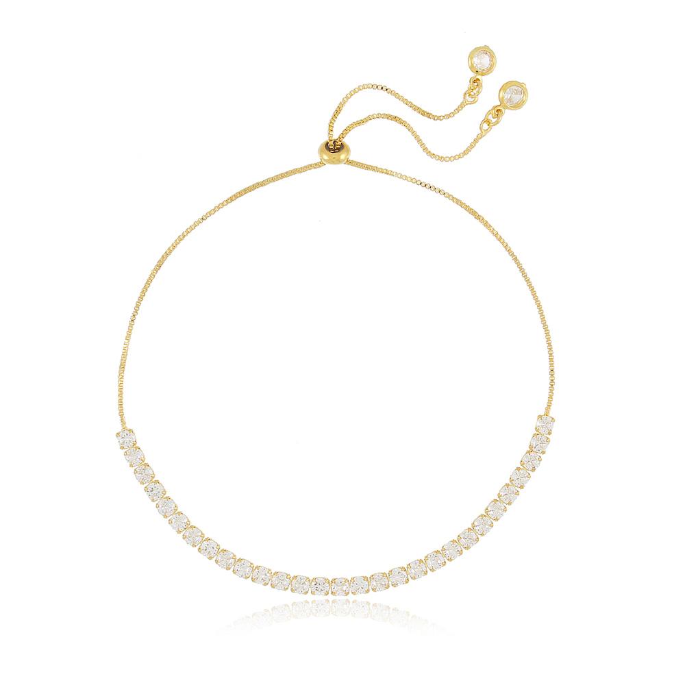Pulseira riviera cristal regulável banhada a ouro 18k 