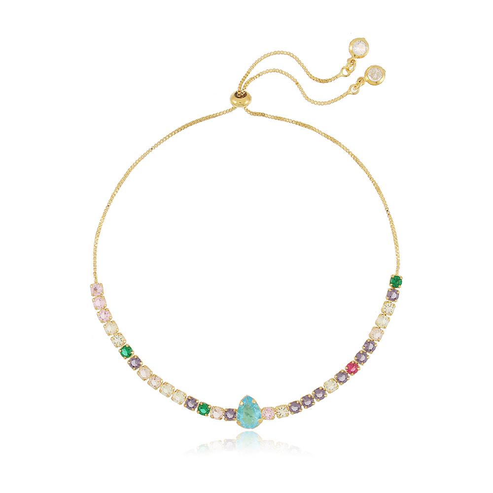Pulseira riviera  regulável com pingente de gota banhada a ouro 18k  
