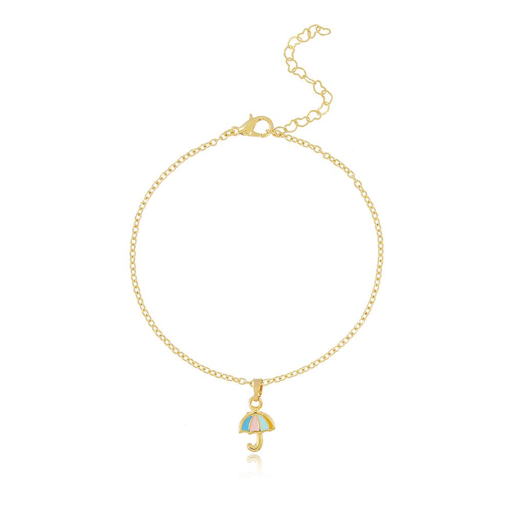 pulseira infantil com pingente de guarda-chuva banhada a ouro 18k  