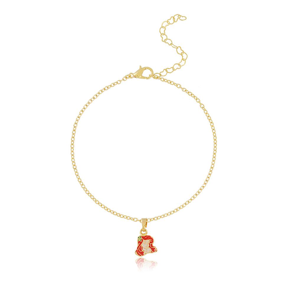 pulseira infantil com pingente de princesa banhada a ouro 18k  
