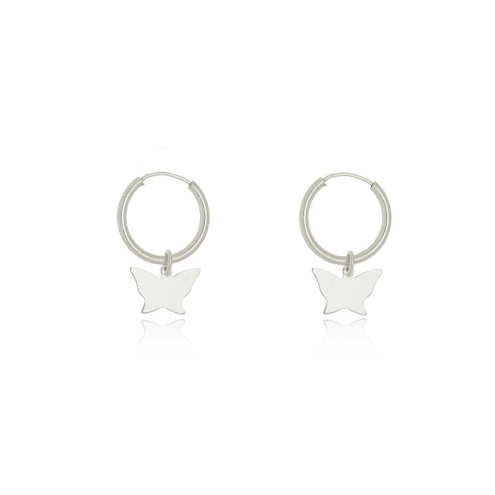Argola com pingente de borboleta de prata 925