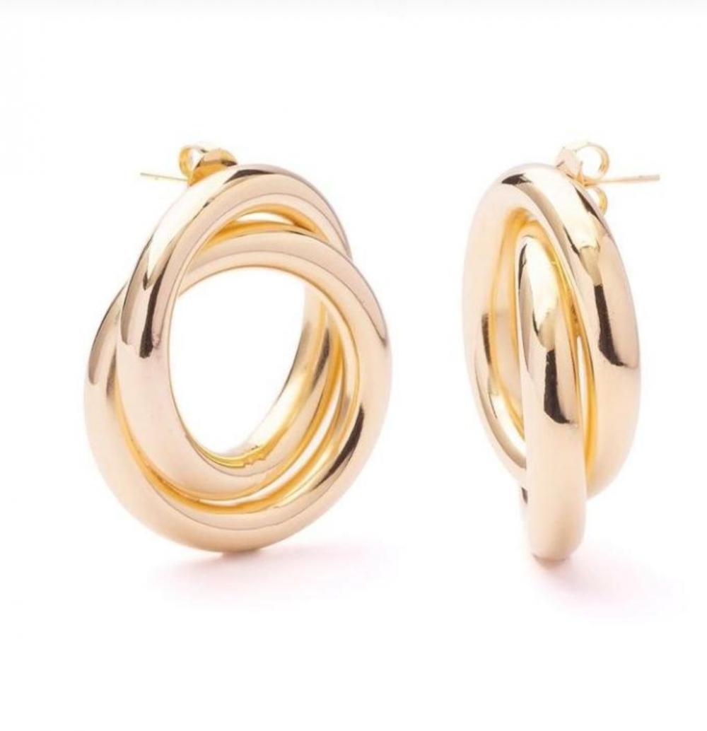 Brinco de argola dupla banhado  a ouro 18k