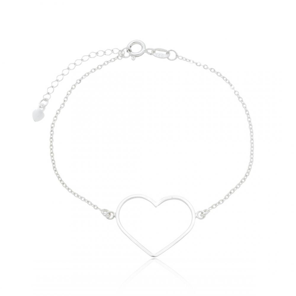 Pulseira com pingente de coração de prata 925