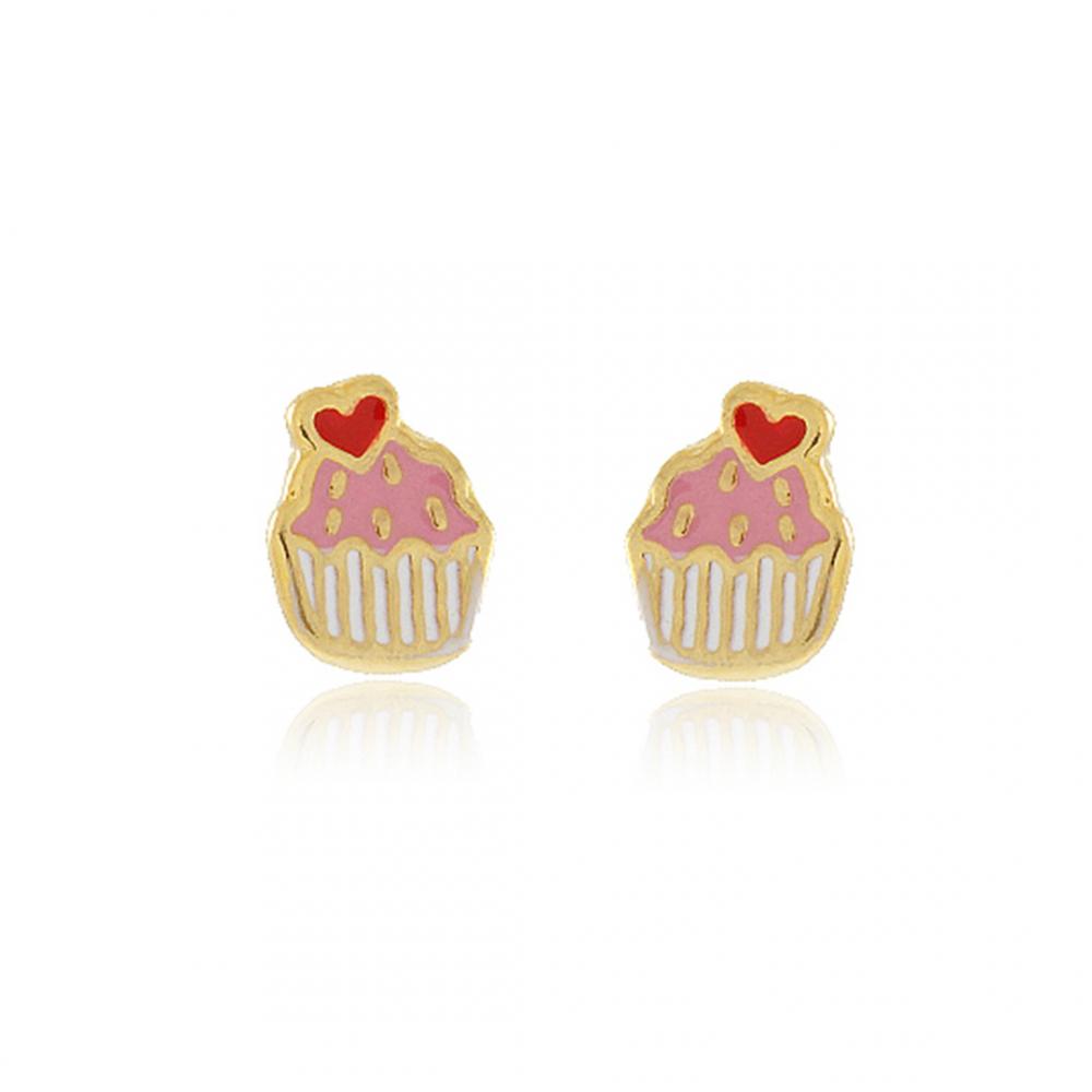 Brinco infantil cupcake banhado a ouro 18k
