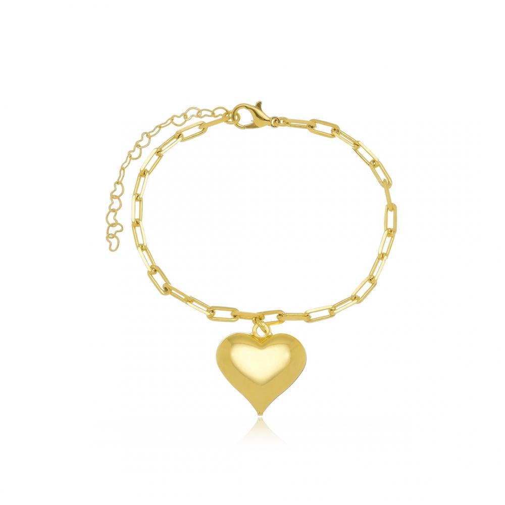 Pulseira com pingente de coração liso banhada a ouro 18k 