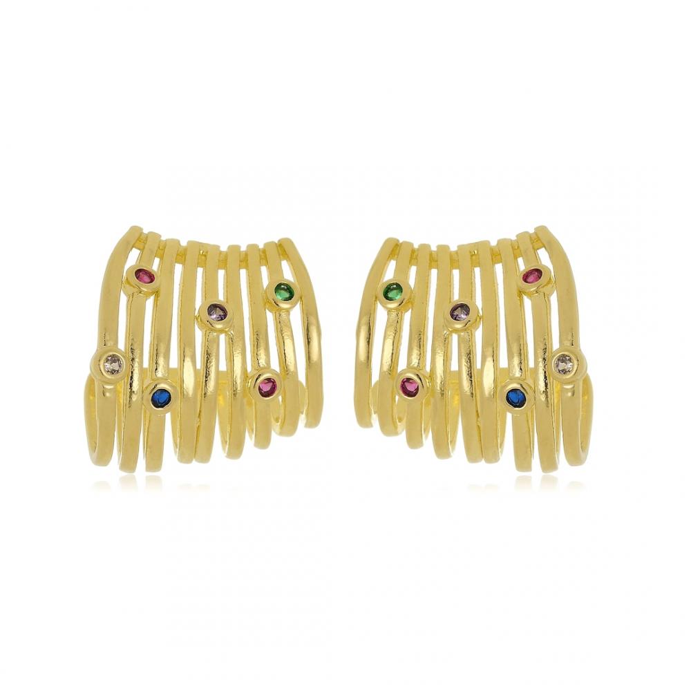 Brinco de ear jeckt com zircônia cravejada banhado a ouro 18k