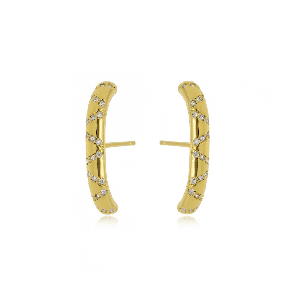 Brinco earhook cravejado com zircônia cristal banhado a ouro 18k
