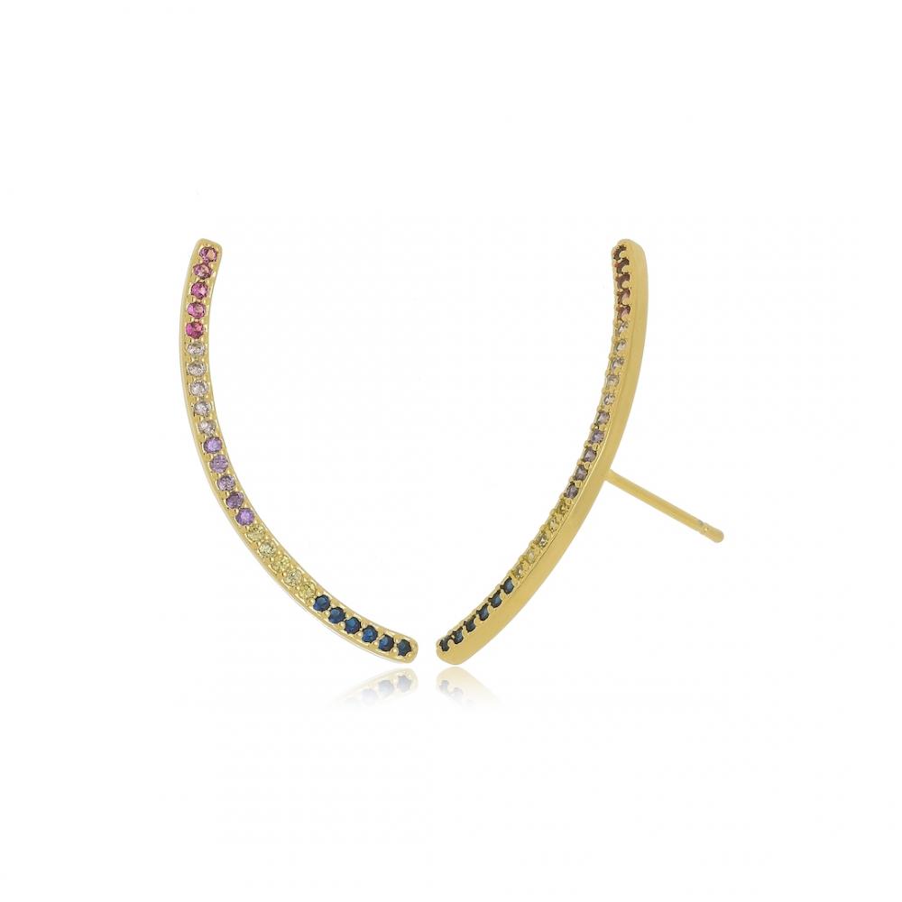 Brinco earcuff com zircônia colorida banhado a ouro 18k 