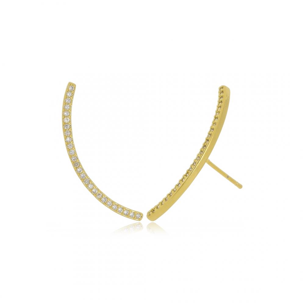 Brinco earcuff com zircônia cristal banhado a ouro 18k