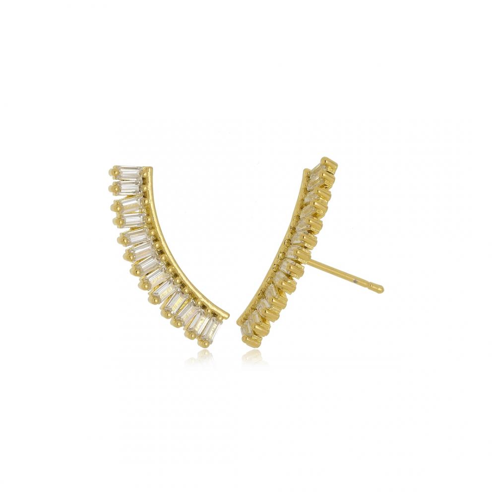 Brinco earcuff carre com zircônia cristal banhado a ouro 18k