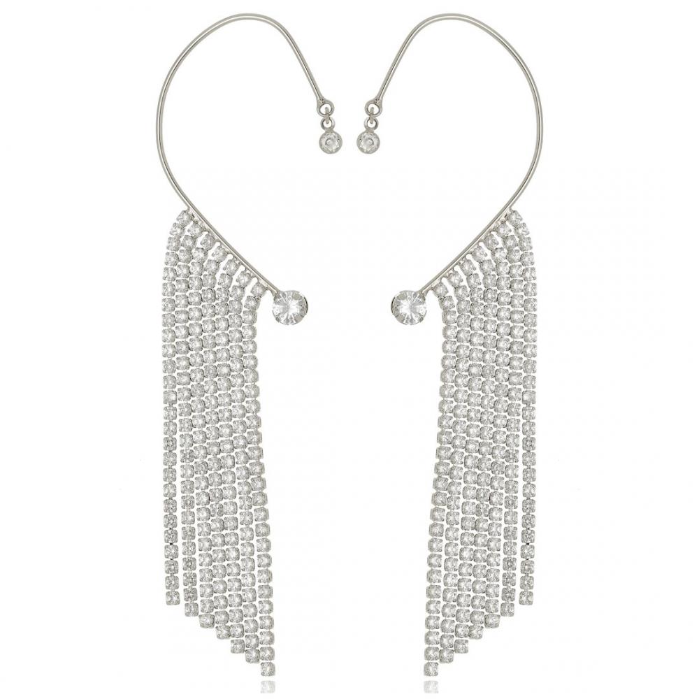 Brinco earcuff com franja de zircônia cristal escolha a cor do seu banho