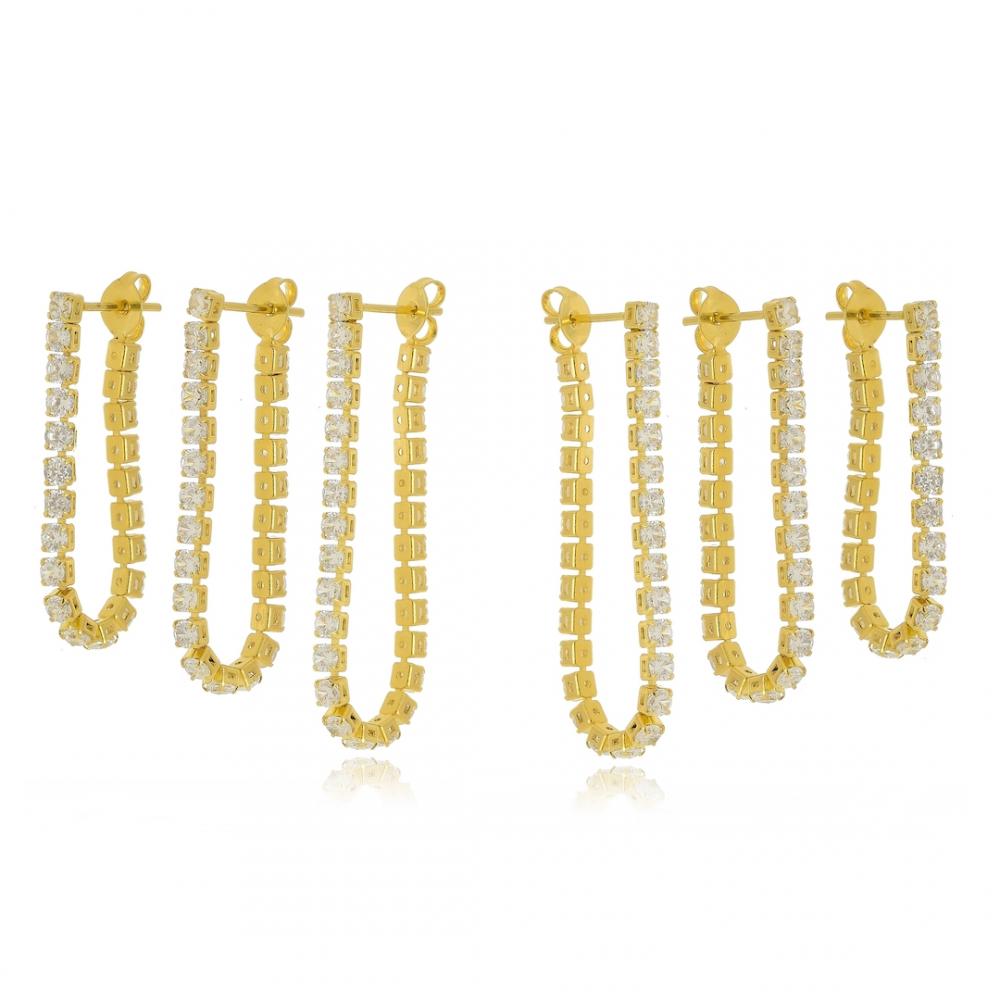 Brinco trio de corrente banhado a ouro 18k
