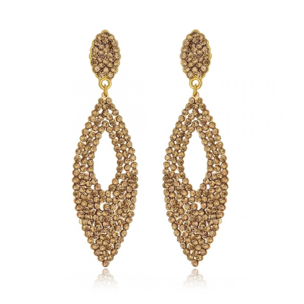 Brinco de strass banhado a ouro 18k