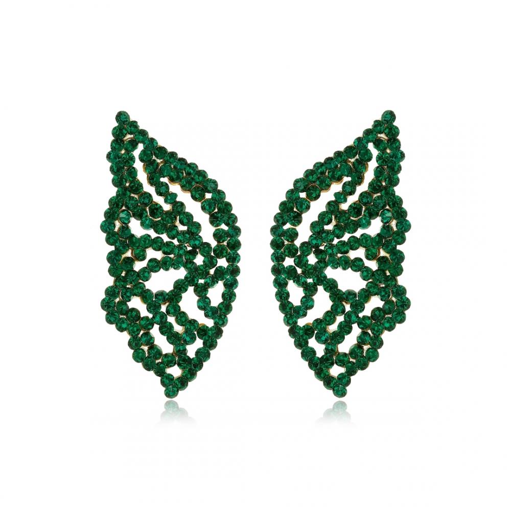 Brinco de strass com formato de borboleta banhado em ouro 18k 