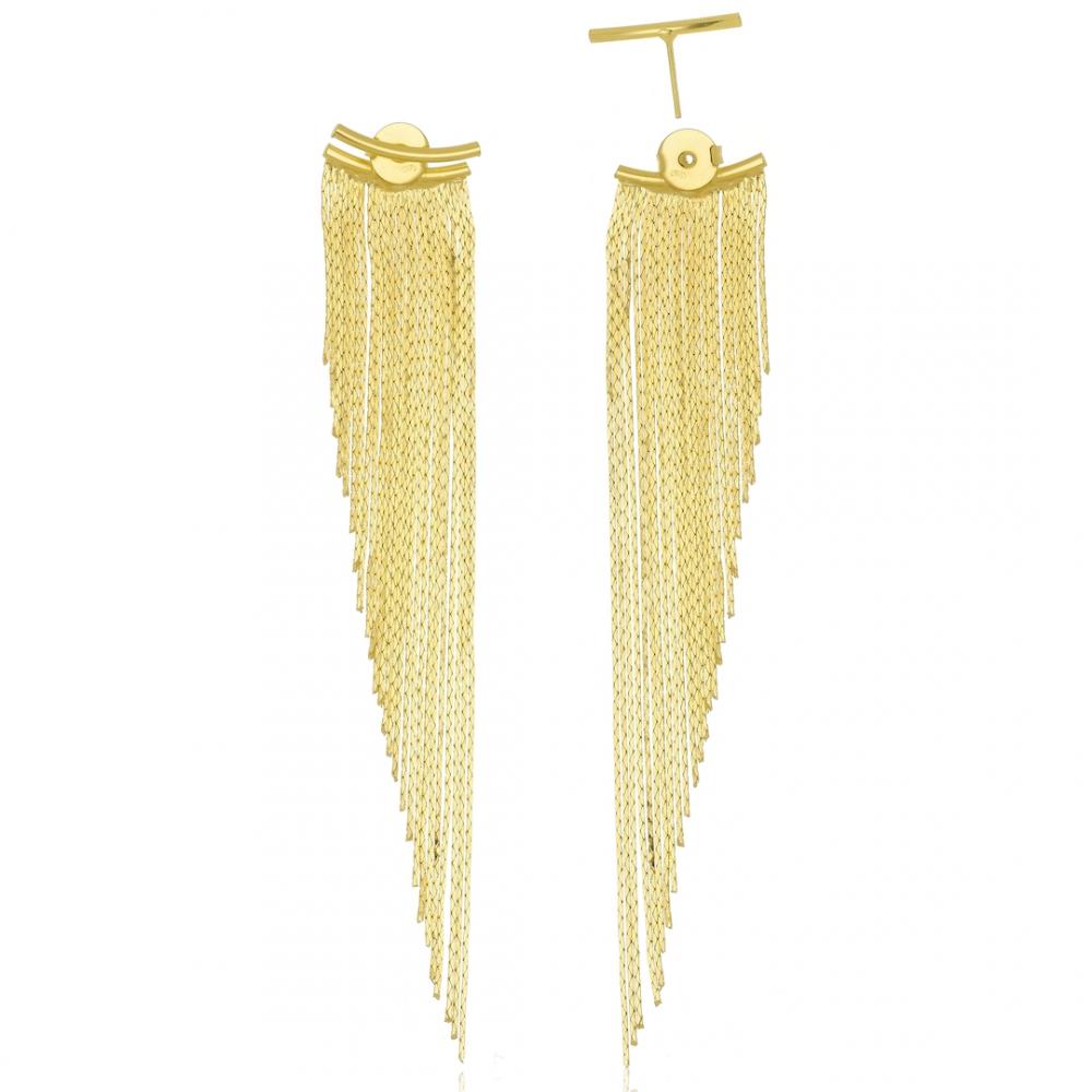 Brinco Carol earcuff de franja banhado em ouro 18k 