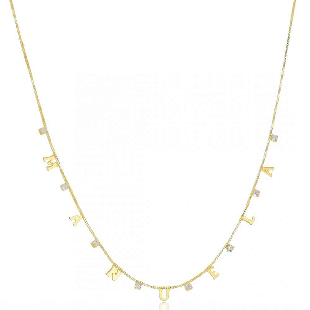 Colar personalizado com letra e pontos de luz banhado a ouro 18k 