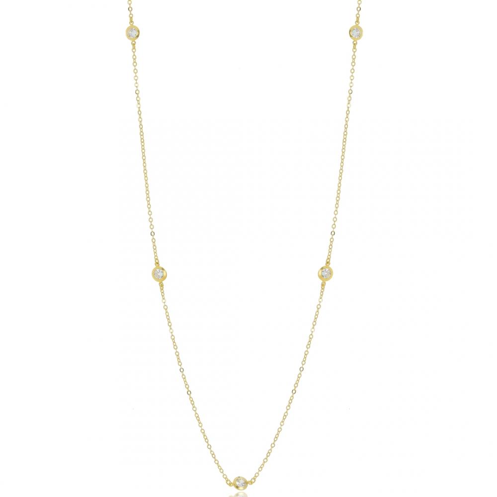 Colar longo com pontos de luz banhado a ouro 18k