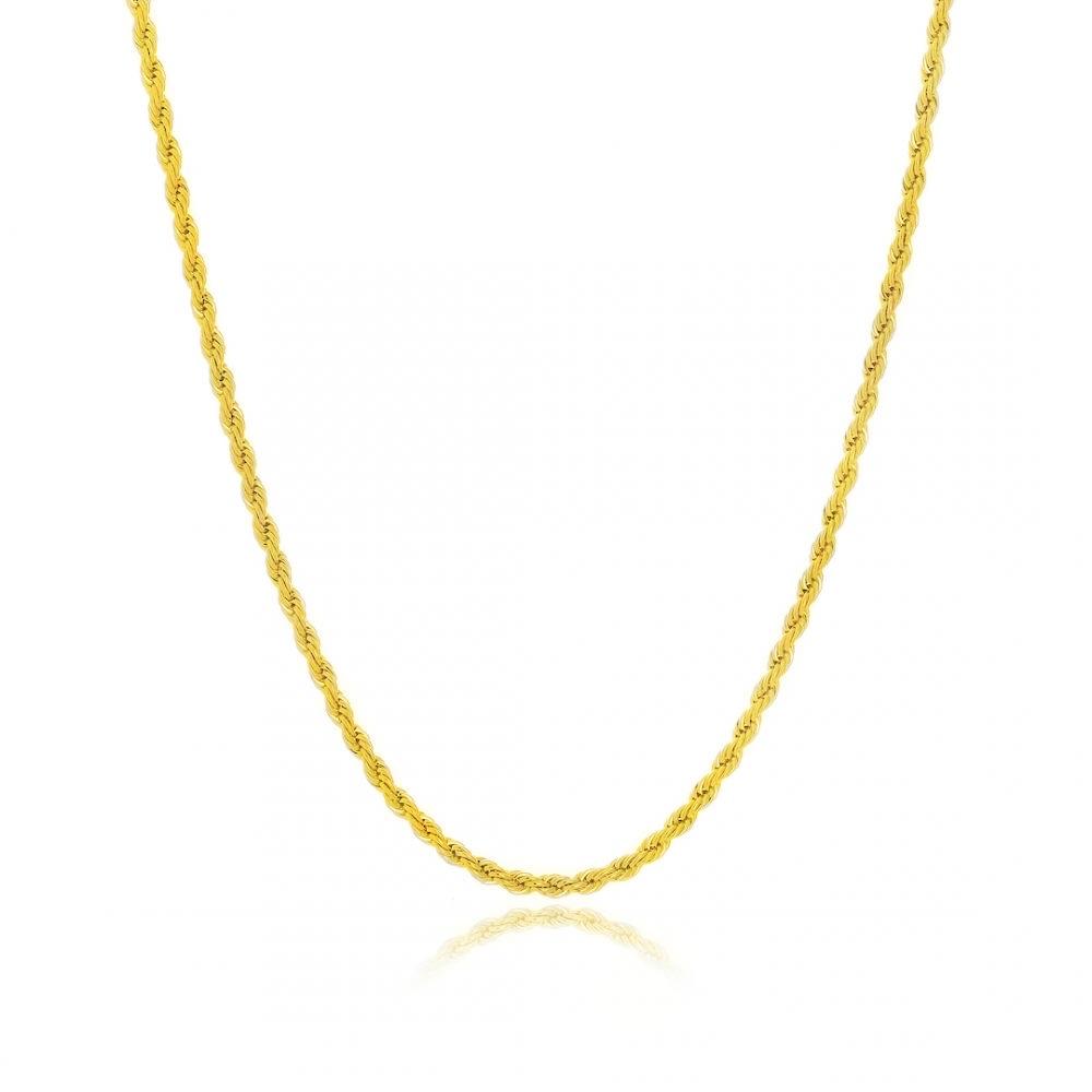 Colar Maya com corrente cabo de aço cordão baiano banhado a ouro 18k