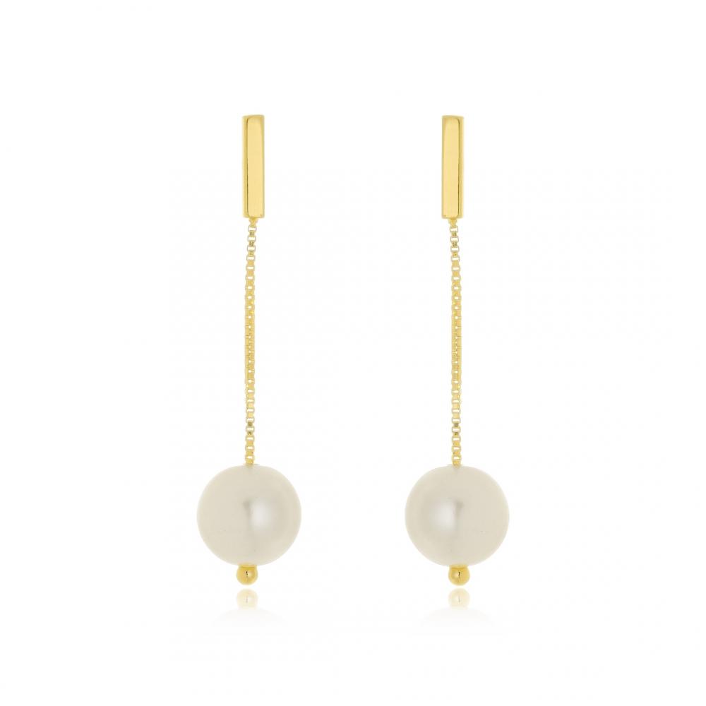 Brinco Lorena minimalista com palito e pérola banhado a ouro 18k 
