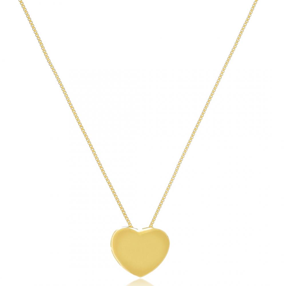 Colar com pingente de coração pequeno liso folheado a ouro 18k 