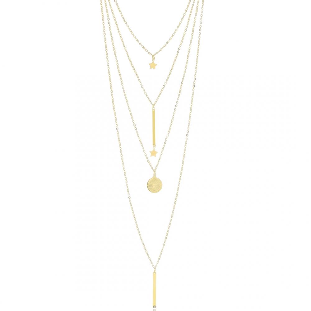 Mix de colar com quatro peças banhado a ouro 18k 